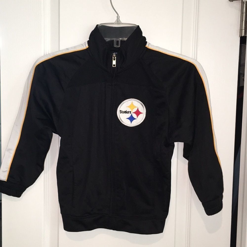 Black NFL Pittsburgh Steelers Reebok old school kids boys sewn letter jacket M